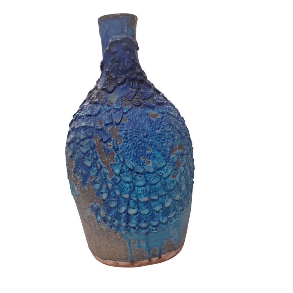 Vintage Rimini Blue Scaly Mosaic Pattern Vase Unique Art Pottery 11"
Unsigned